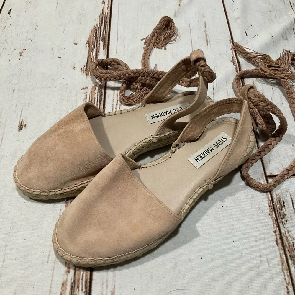 NWOT STEVE MADDEN MESA‎ LEATHER ESPADRILLE ANKLE ROPE TIE SANDALS